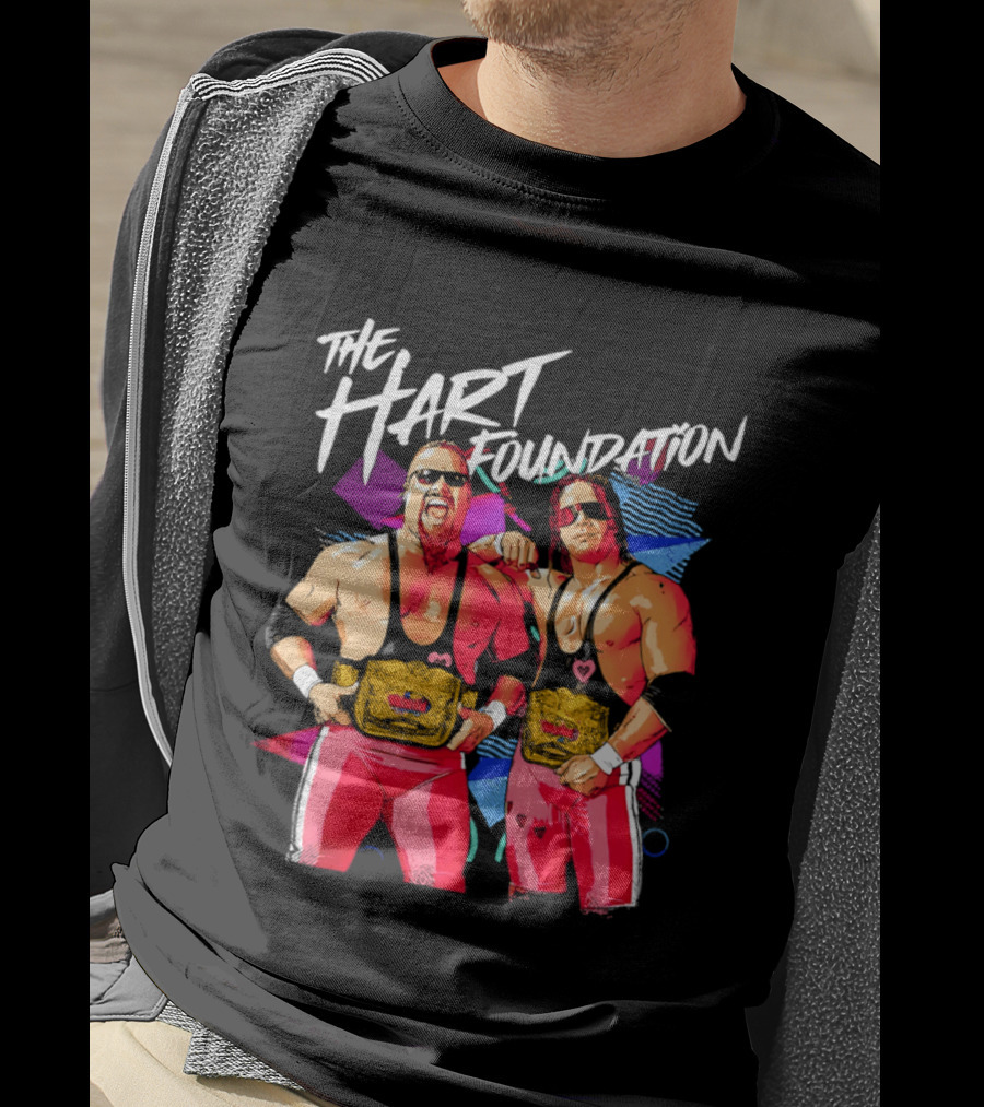 The Hart Foundation WWE Champions With Belts And Sunglasses T-Shirt