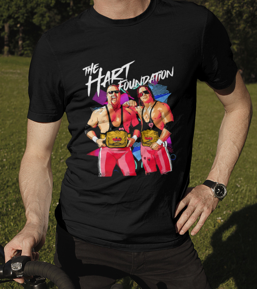 The Hart Foundation WWE Champions With Belts And Sunglasses T-Shirt