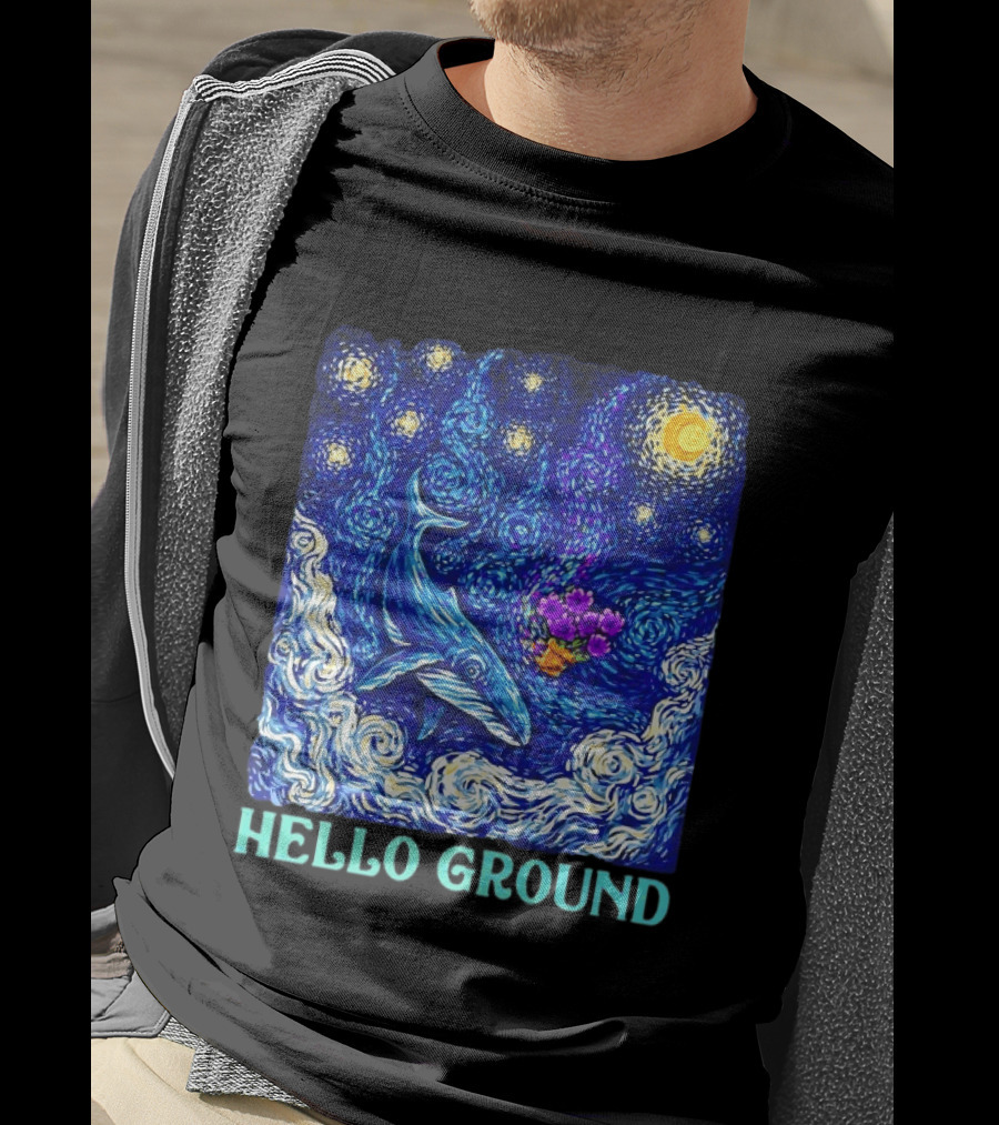 The Hitchhiker's Guide To The Galaxy Starry Night Hello Ground Whale T-Shirt