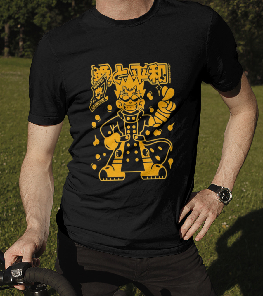 Vash The Stampede Trigun Love And Peace Japanese Text Anime T-Shirt