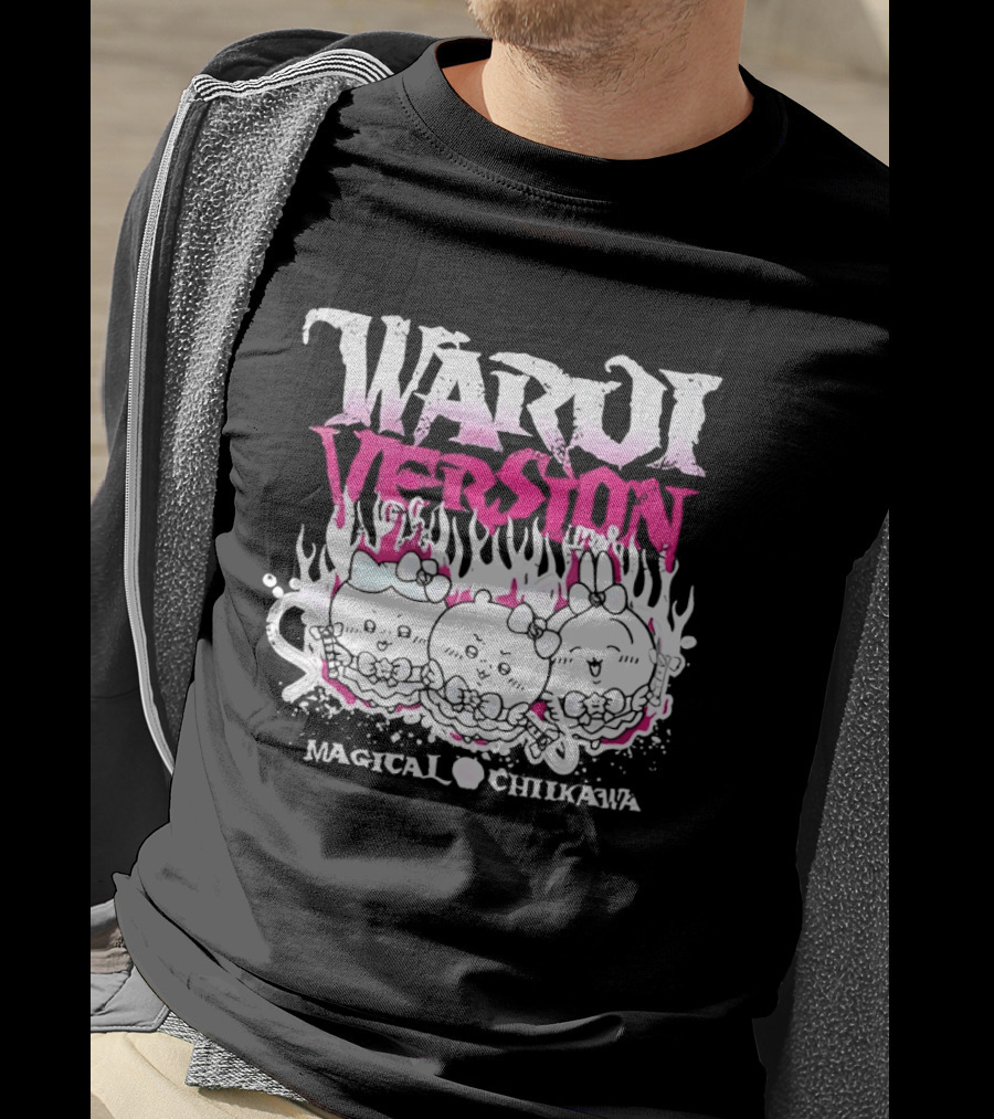 Warui Version Magical Chiikawa Characters In Fiery Pink And White T-Shirt