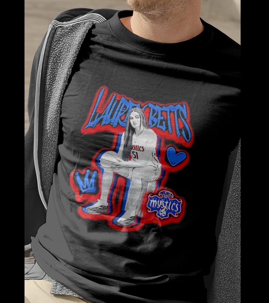 Lauren Betts Washington Mystics Basketball No. 51 Mystics Logo And Heart T-Shirt