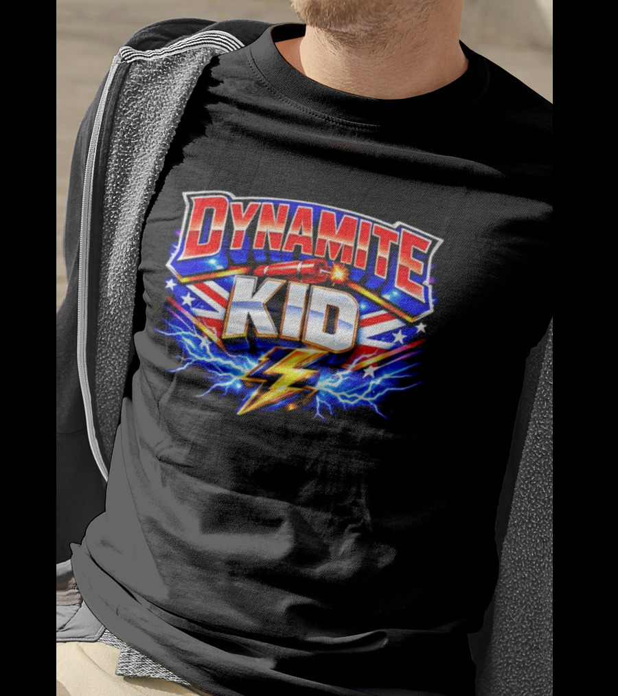 Dynamite Kid Wrestling Lightning Union Jack Explosion T-Shirt