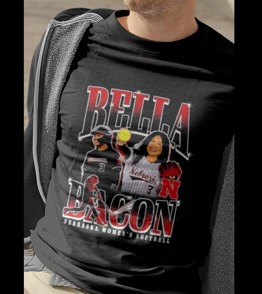 Bella Bacon Nebraska Women's Softball Cornhuskers 90s Bootleg Collage T-Shirt