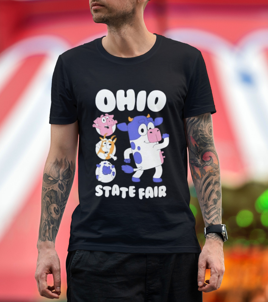 Blue Spotted Cow Pink Pig White Orange Goat Blue Sheep Farm T-Shirt