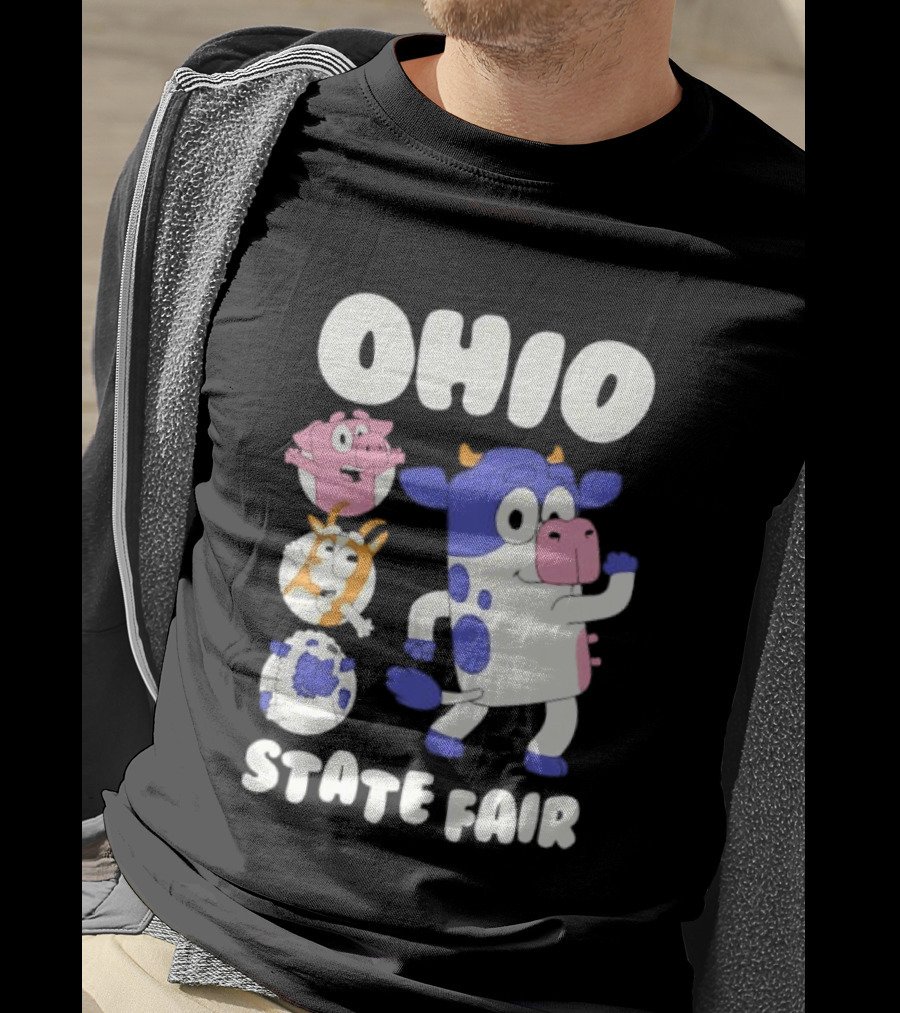 Blue Spotted Cow Pink Pig White Orange Goat Blue Sheep Farm T-Shirt
