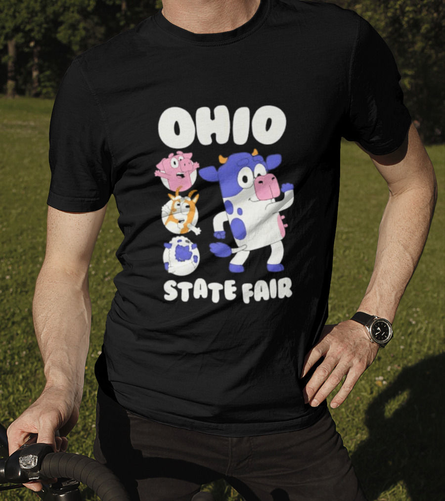 Blue Spotted Cow Pink Pig White Orange Goat Blue Sheep Farm T-Shirt