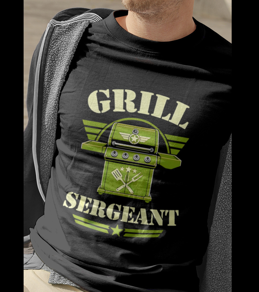 Grill Sergeant Military Style Barbecue Theme With Star Emblem And Utensils T-Shirt