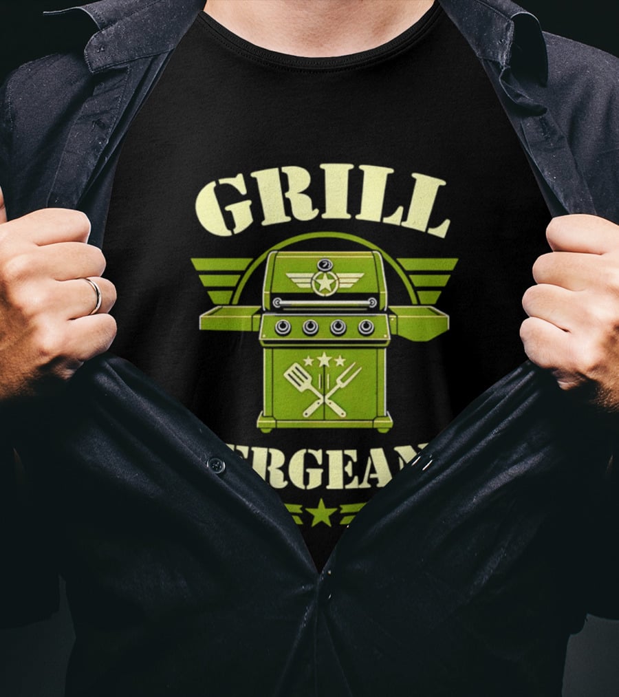 Grill Sergeant Military Style Barbecue Theme With Star Emblem And Utensils T-Shirt