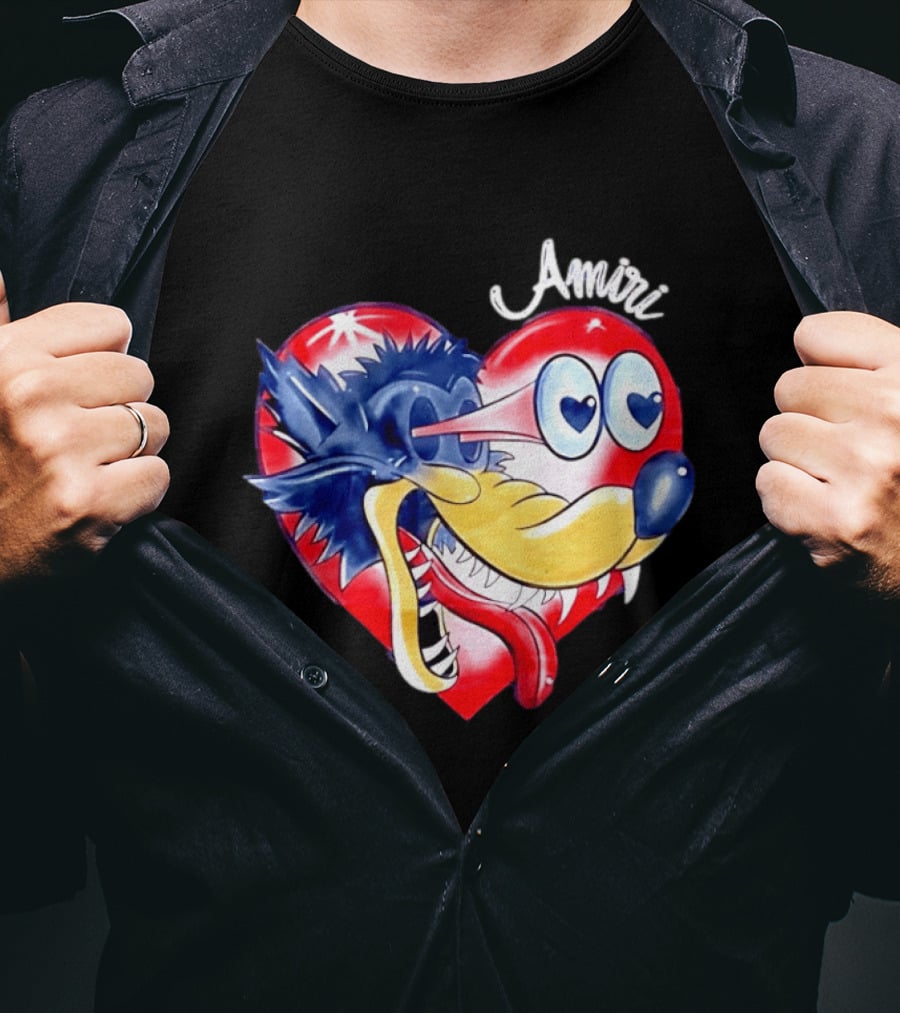 Heart Wolf Amiri Iconic Pop Art Style Fusion T-Shirt