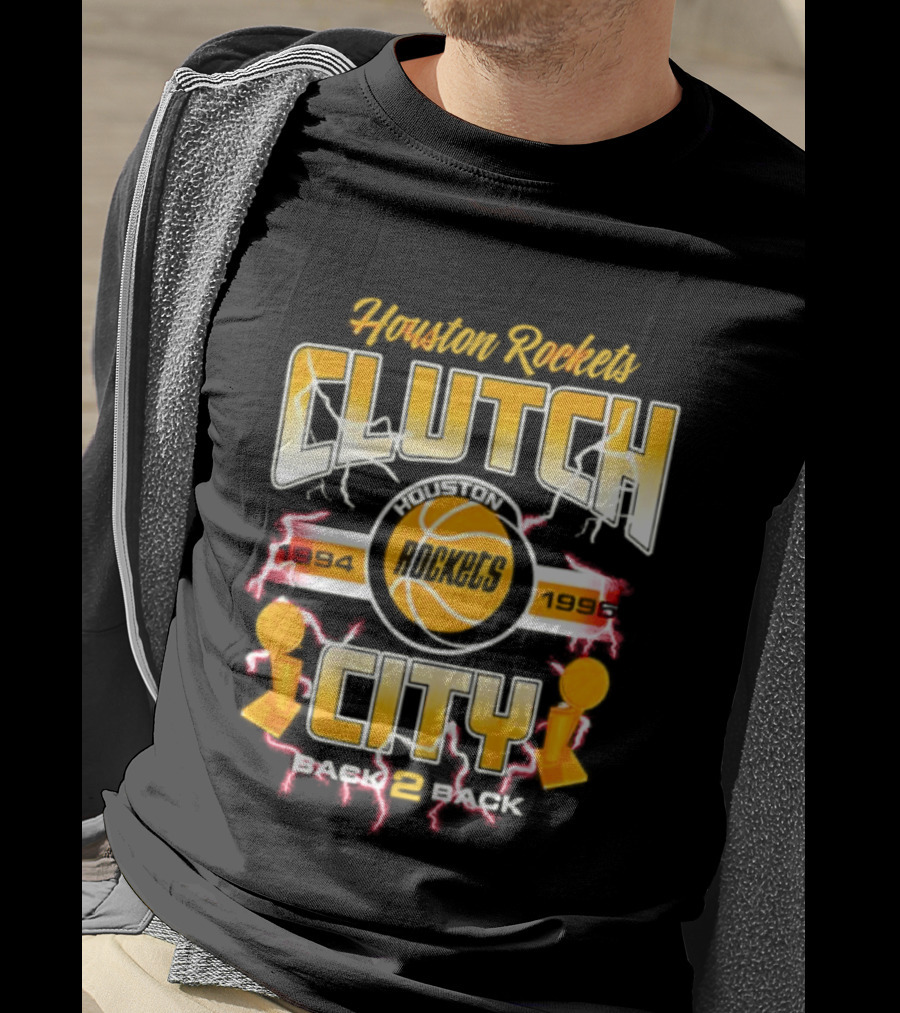 Houston Rockets Clutch City Back 2 Back 1994 1995 Basketball Trophy Champions T-Shirt