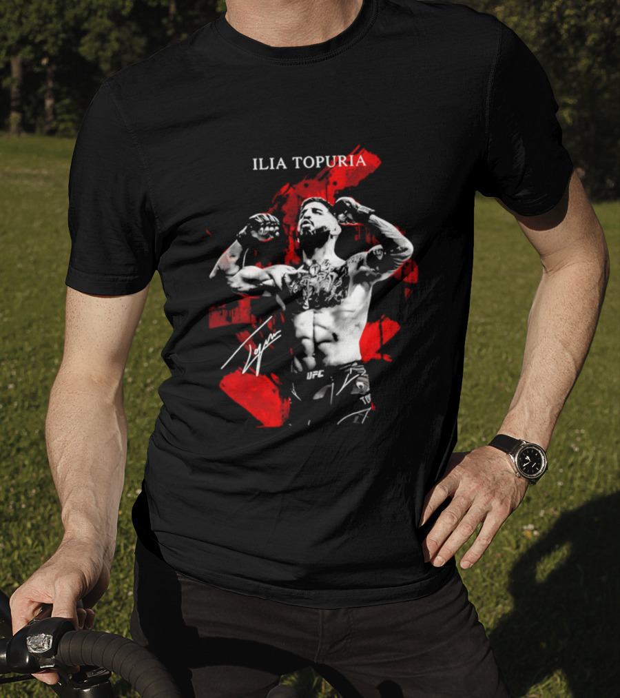 Ilia Topuria UFC Fighter Bold Red Abstract T-Shirt