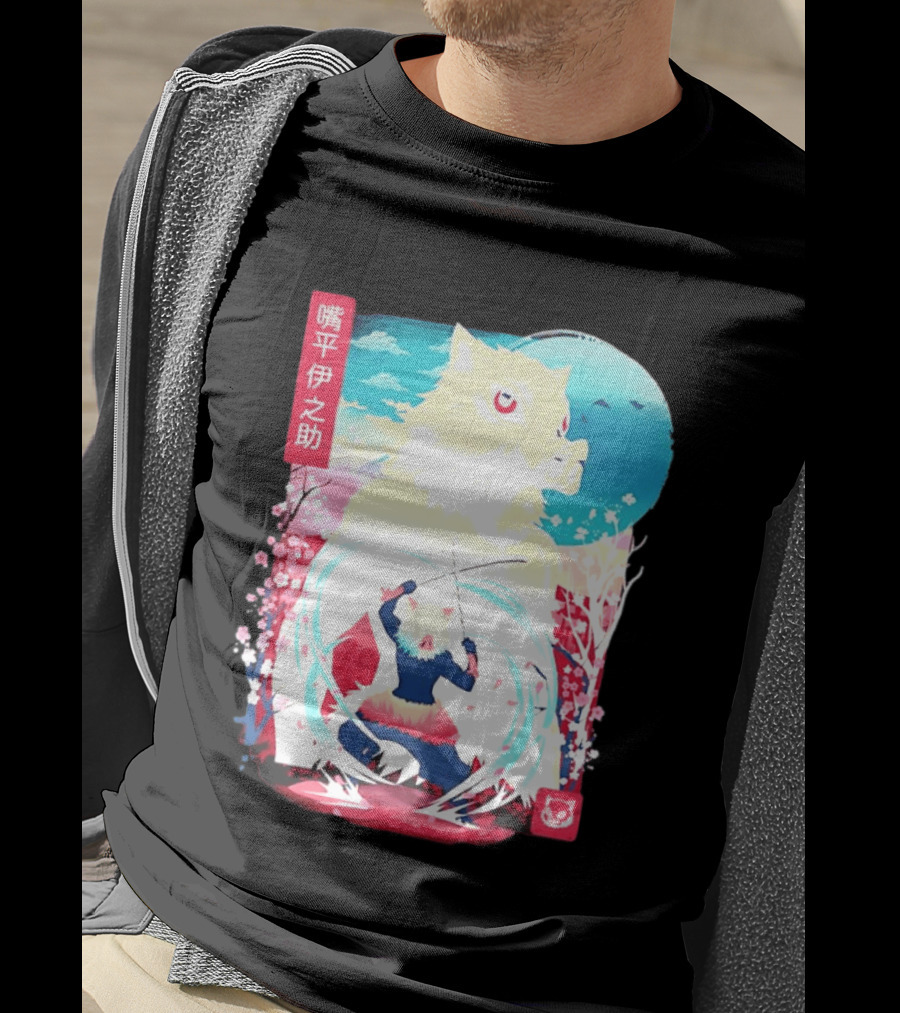 Inosuke Hashibira Boar Head Demon Slayer Anime Cherry Blossom Scene T-Shirt