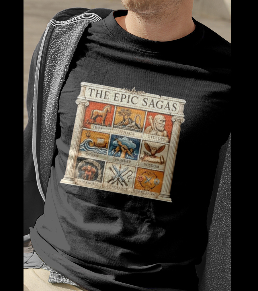 The Epic Sagas Odysseus Trojan War Ocean Thunder Underworld Cyclops Vengeance Heroic Journey T-Shirt