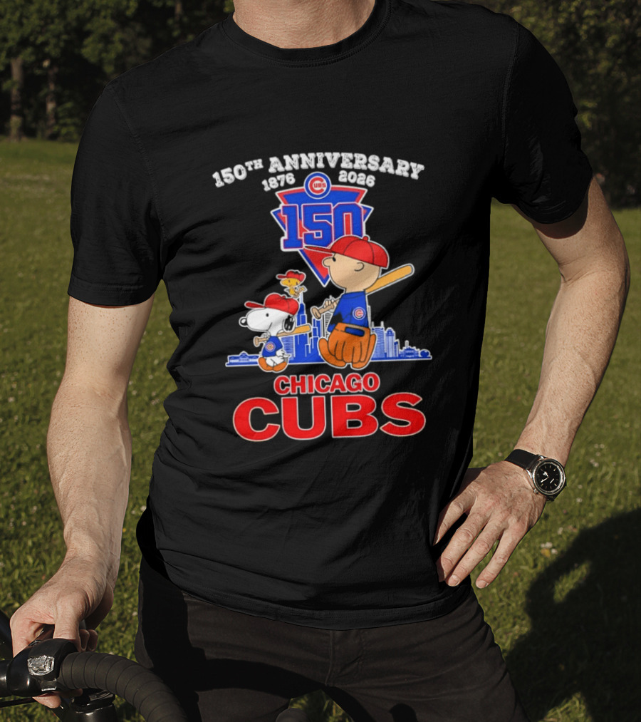 Snoopy Charlie Brown Woodstock Chicago Cubs 150th Anniversary 1876 2026 MLB 150 T-Shirt