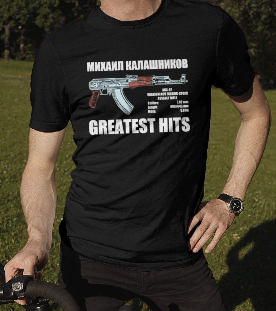 Mikhail Kalashnikov AK 47 Greatest Hits Weapons Specifications T-Shirt
