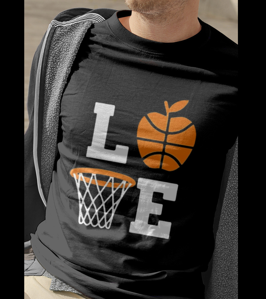 Love Apple Basketball Net Coach Teacher Player School Court Gameday T-Shirt