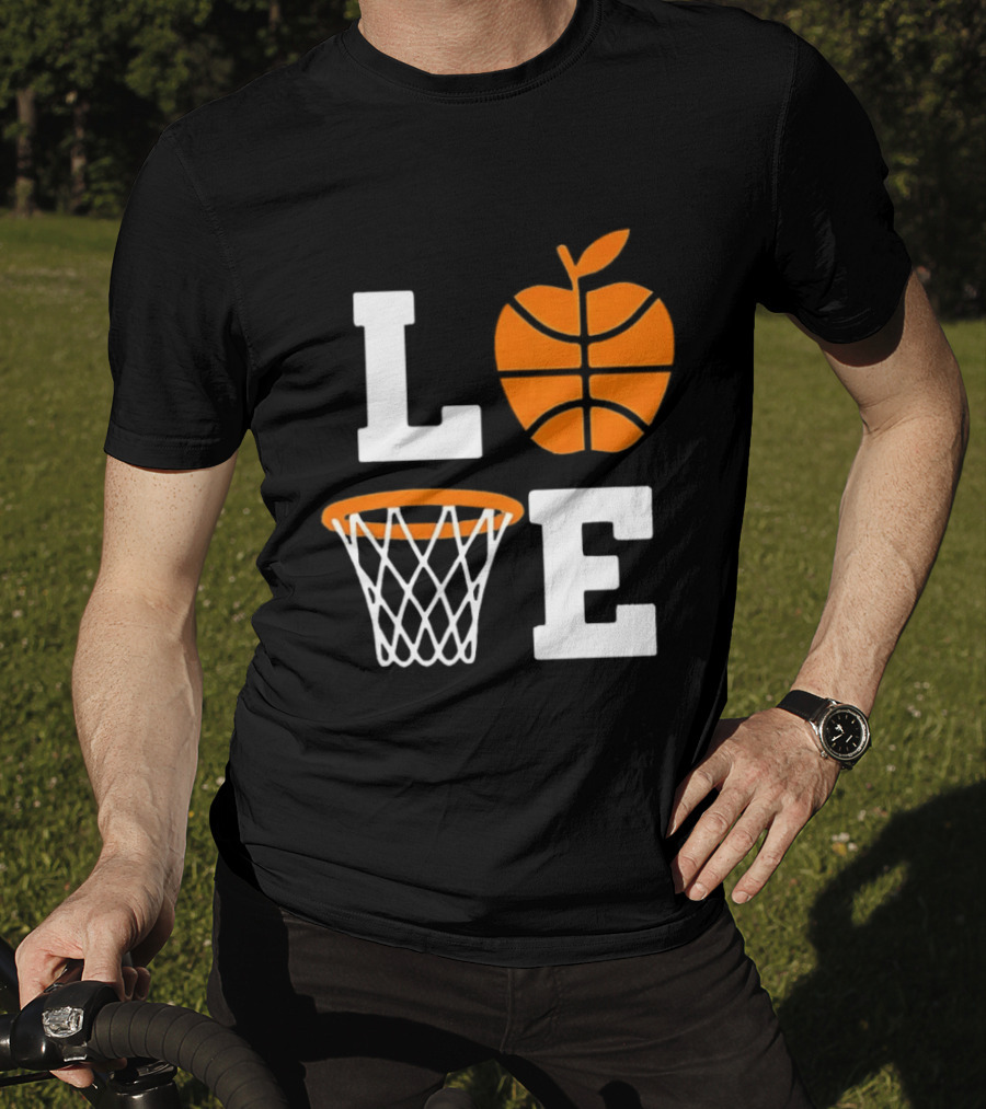 Love Apple Basketball Net Coach Teacher Player School Court Gameday T-Shirt