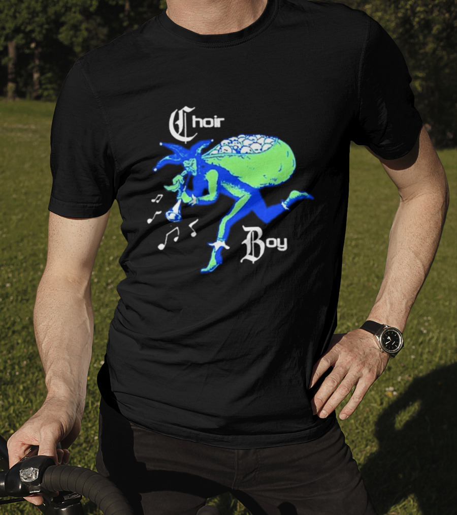 Choir Boy Running Jester With Bag Of Bones And Musical Notes T-Shirt