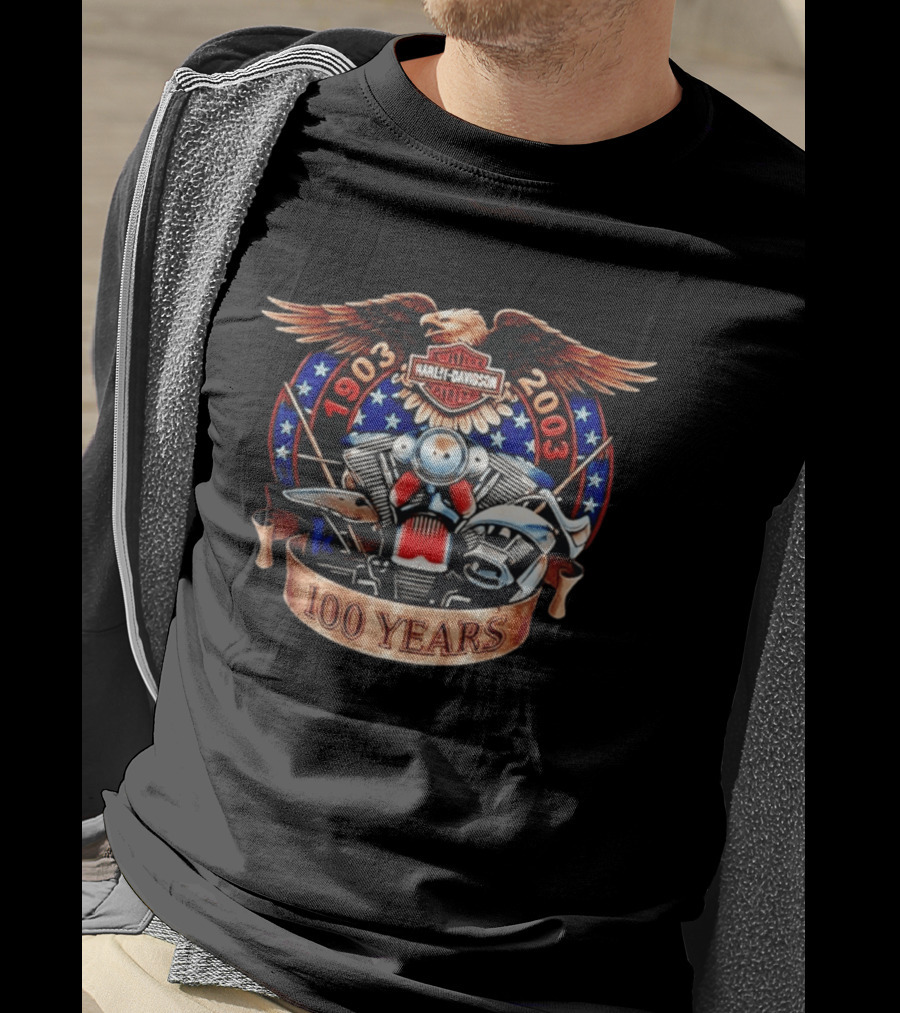 Harley Davidson 1903 2003 100 Years Eagle Engine Stars T-Shirt