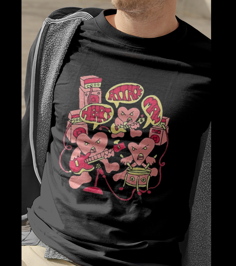 Heart Attack Man Band Of Hearts Playful Cartoon Musicians T-Shirt
