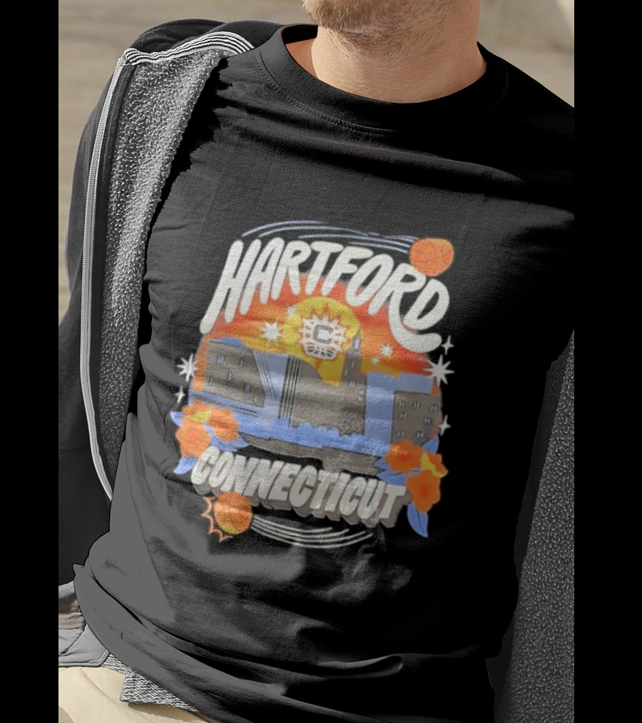 Hartford Connecticut Sun Basketball Skyline With Flowers And Basketballs T-Shirt