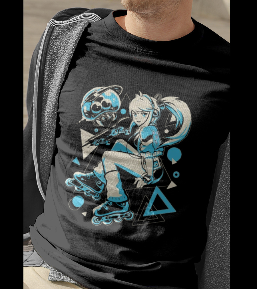 Samus Aran Metroid Rollerblades Skateboard Retro Gaming T-Shirt
