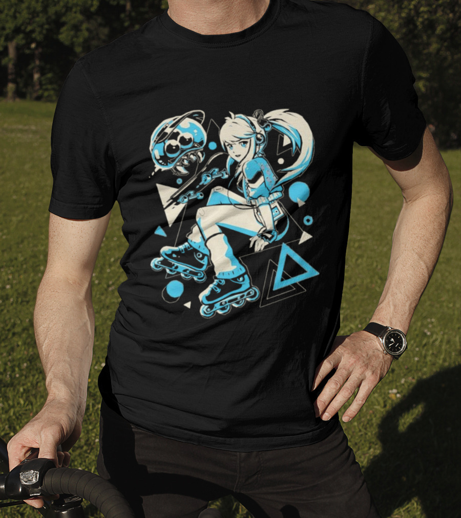 Samus Aran Metroid Rollerblades Skateboard Retro Gaming T-Shirt