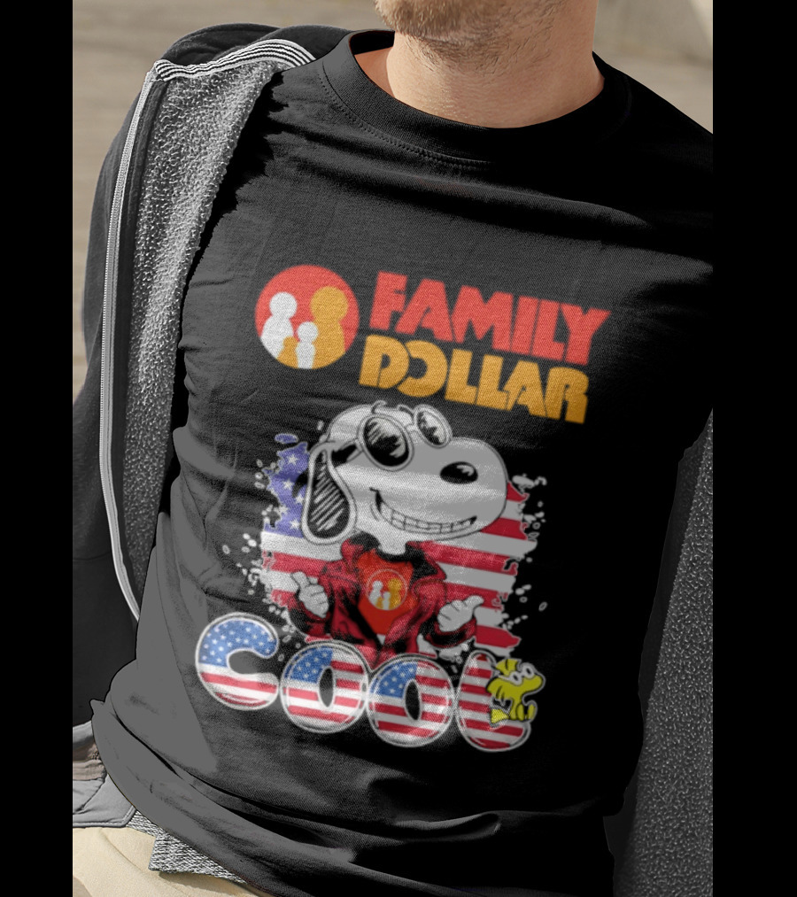 Family Dollar Snoopy I Love Cool Woodstock American Flag T-Shirt