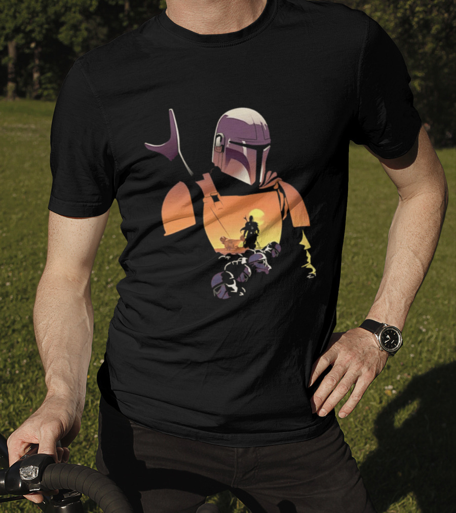 The Mandalorian Grogu Star Wars Journey Silhouette In Armor Scene T-Shirt