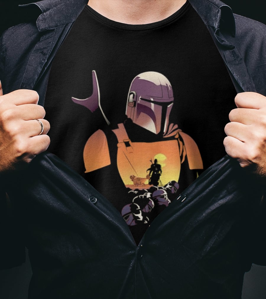 The Mandalorian Grogu Star Wars Journey Silhouette In Armor Scene T-Shirt