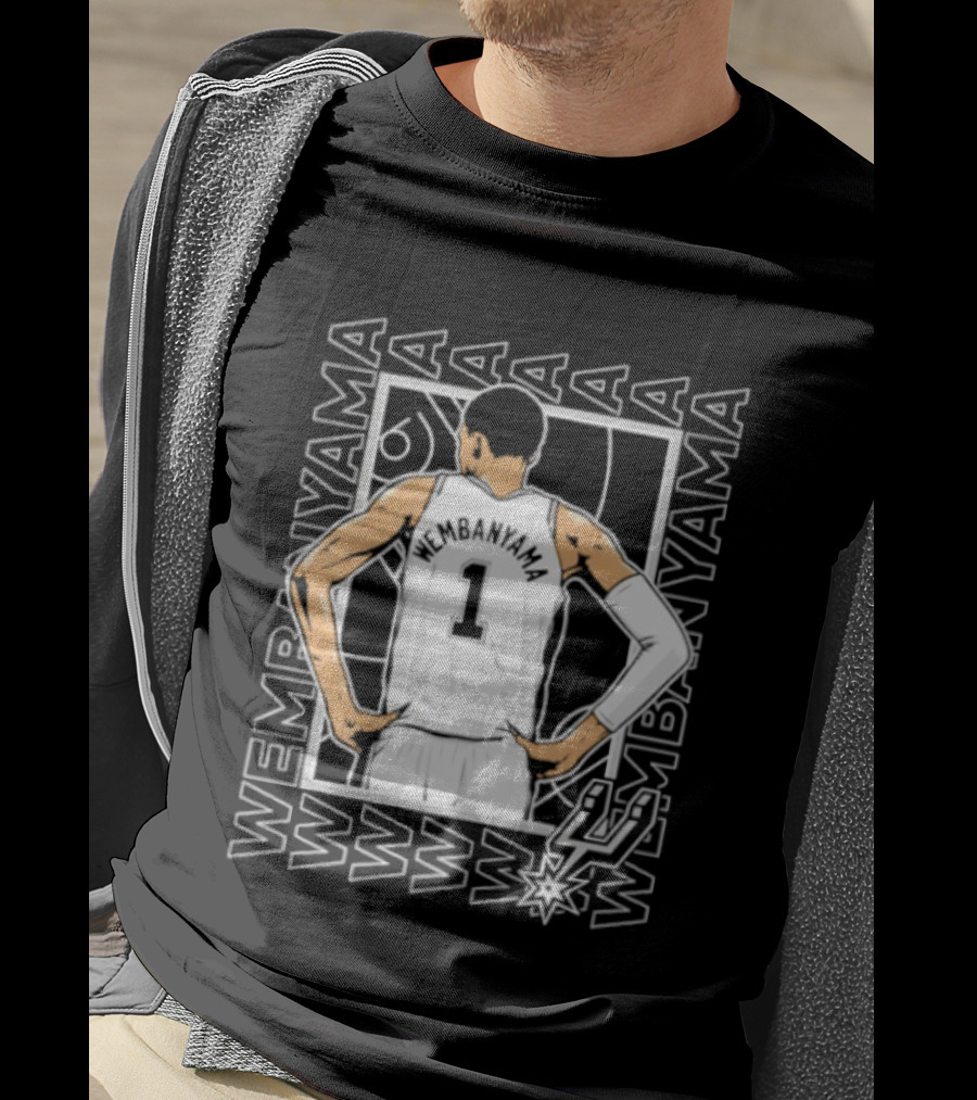 Wembanyama Spurs Number 1 Pose San Antonio Repeated Name T-Shirt