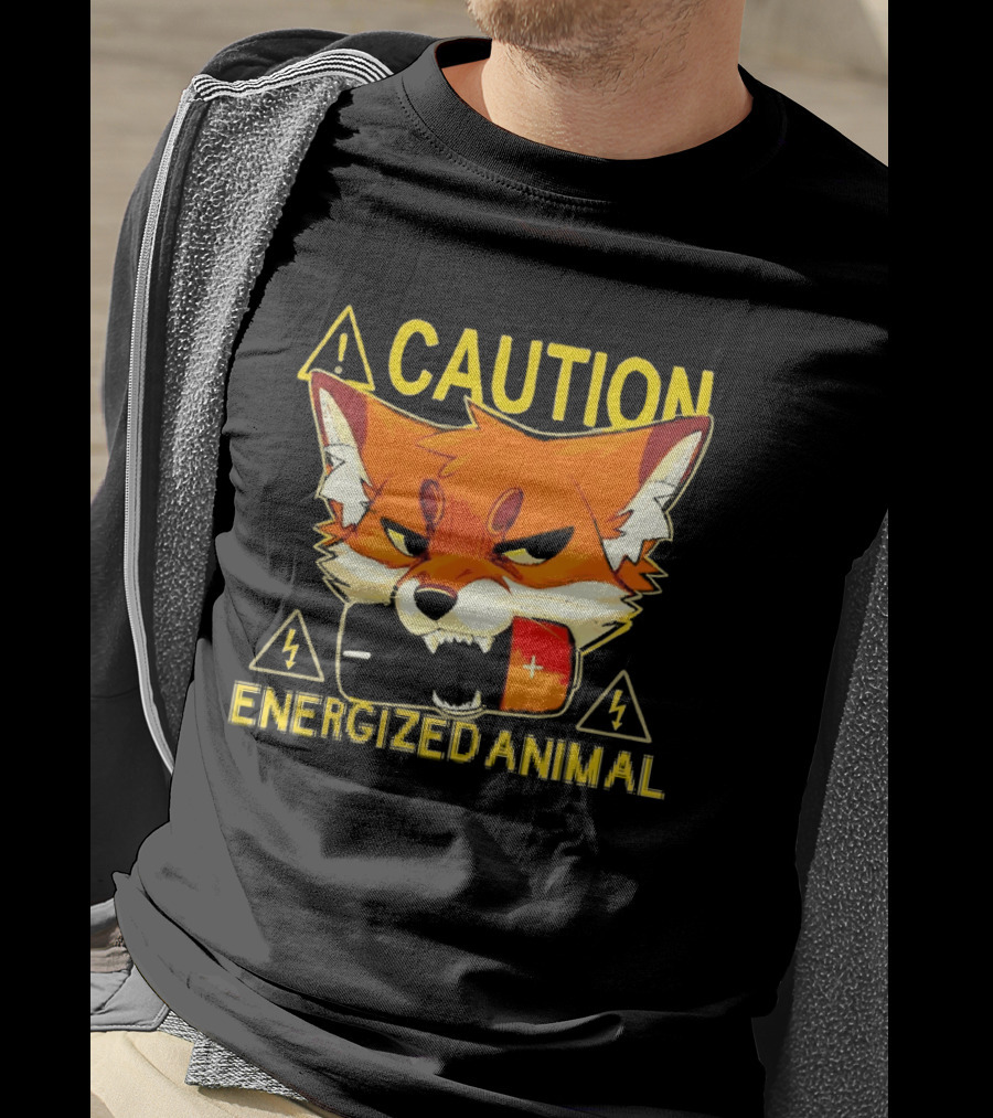 Caution Energized Animal Fox Battery Warning T-Shirt
