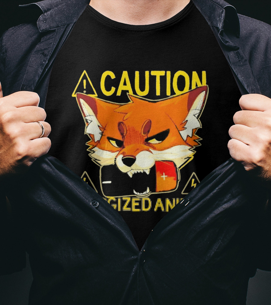 Caution Energized Animal Fox Battery Warning T-Shirt