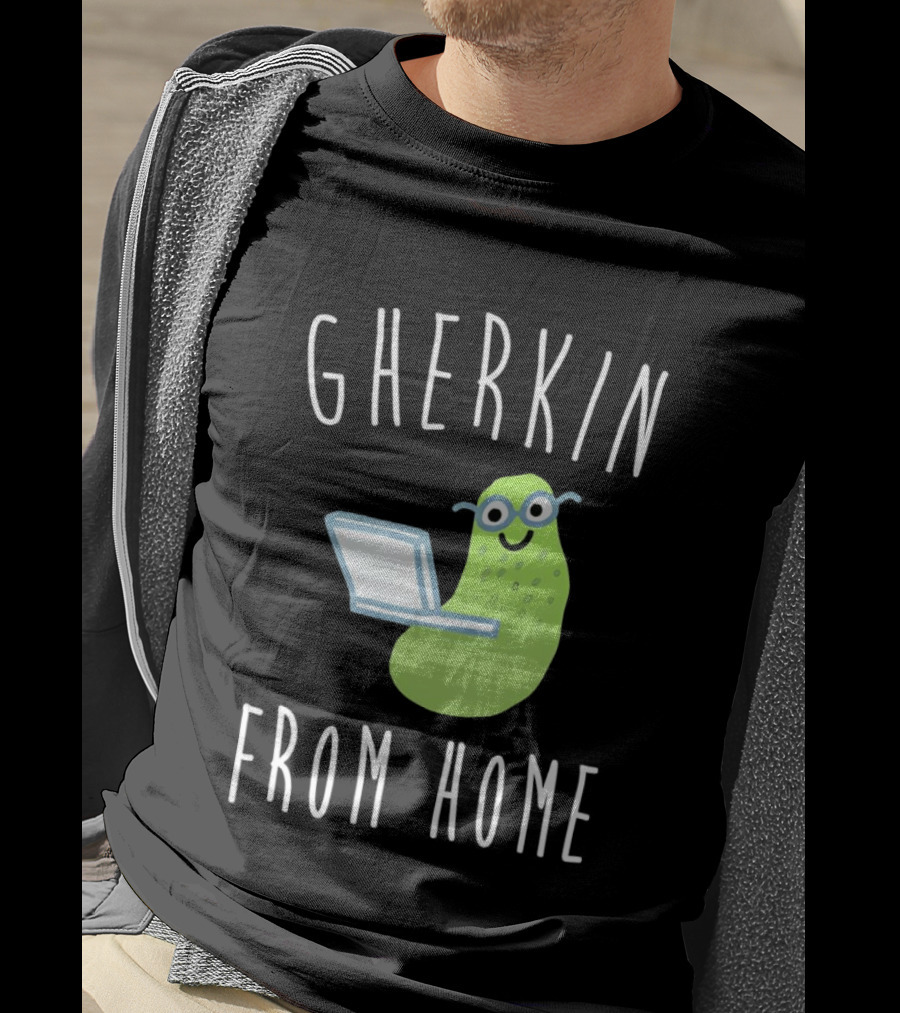 Gherkin From Home Cute Pickle With Laptop T-Shirt