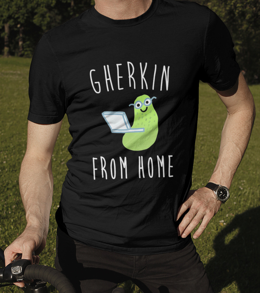 Gherkin From Home Cute Pickle With Laptop T-Shirt