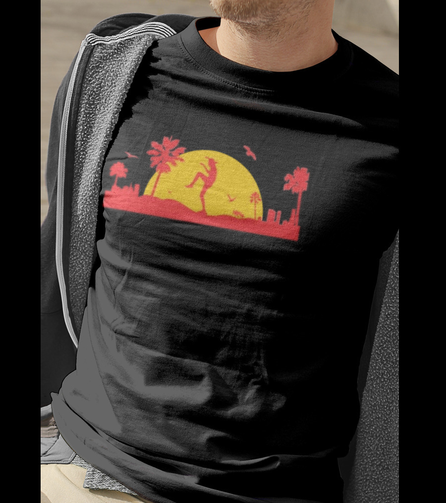 Cobra Kai Crane Kick Sunset Scene With Palm Trees And Birds T-Shirt