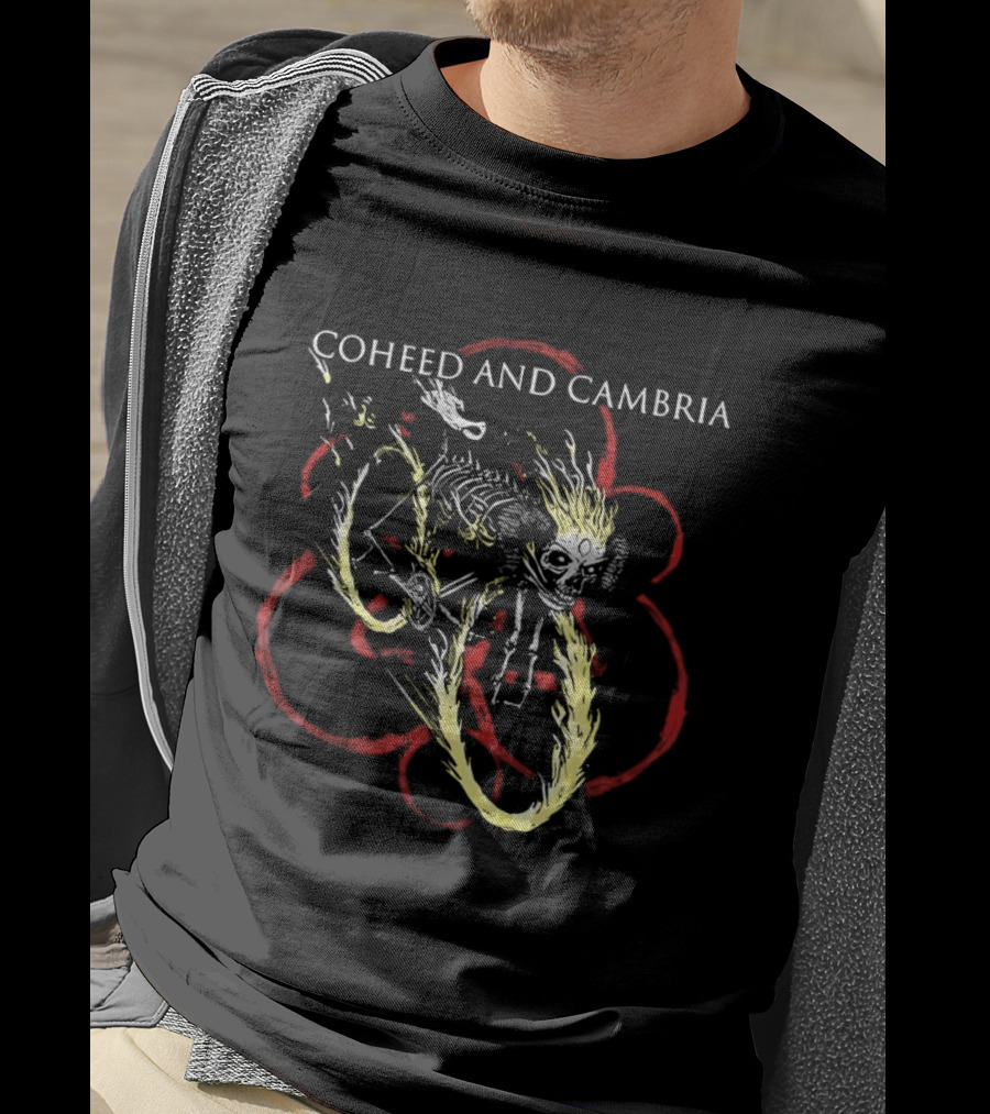 Coheed And Cambria Skeleton With Flame Hair Red Circle T-Shirt