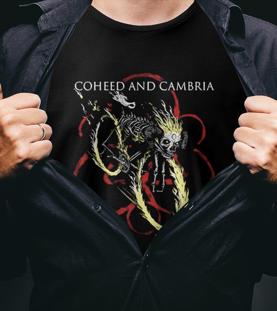 Coheed And Cambria Skeleton With Flame Hair Red Circle T-Shirt