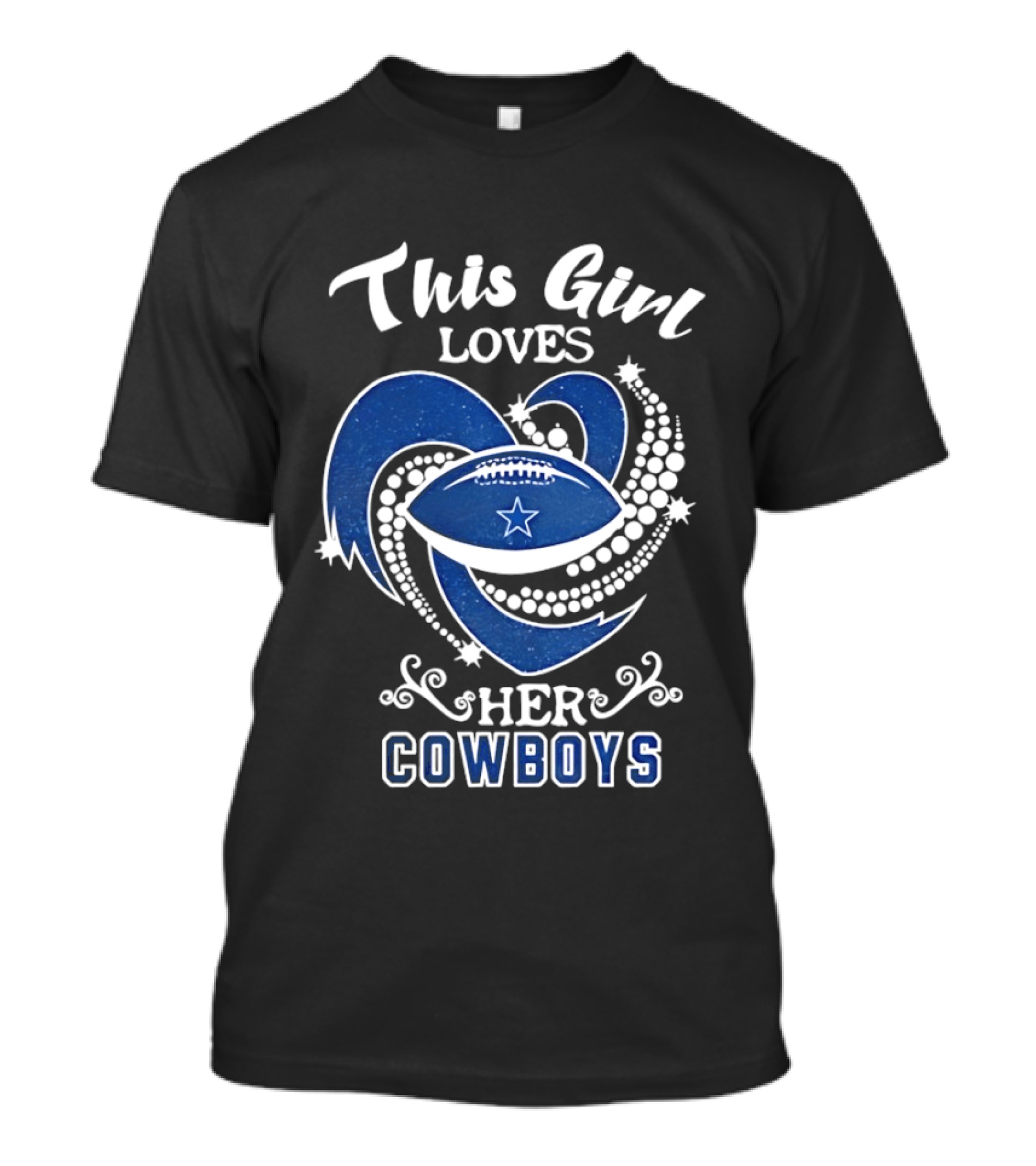Dallas Cowboys This Girl Loves Her Cowboys Football Heart Stars T-Shirt
