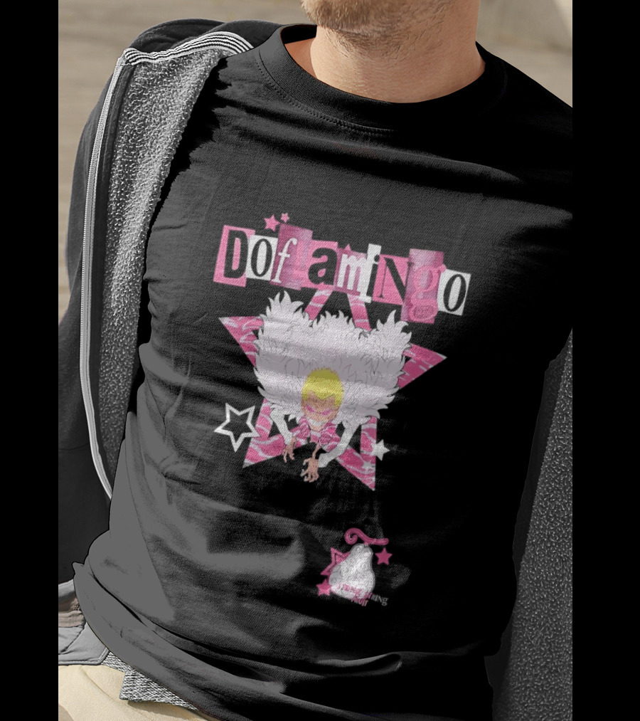 Doflamingo One Piece Pink Star Feathered Cape Anime T-Shirt