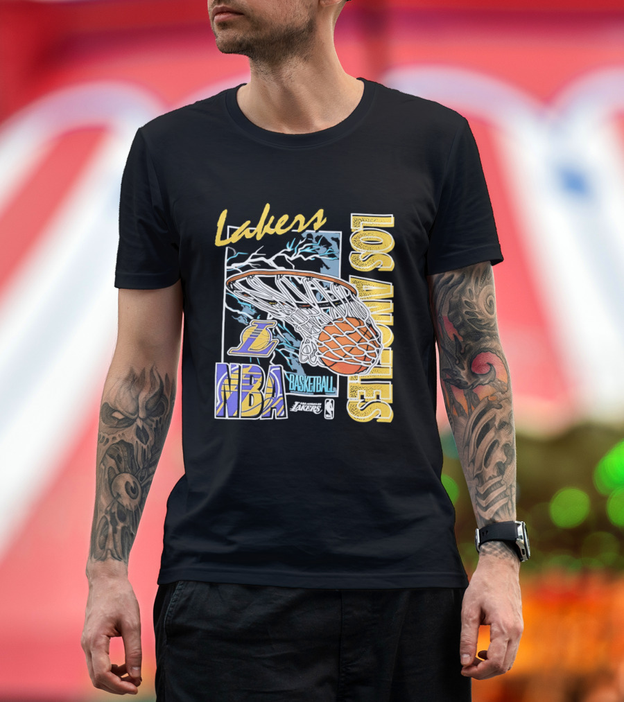 Lakers Los Angeles NBA Basketball Hoops Classic Team Yellow And Blue T-Shirt