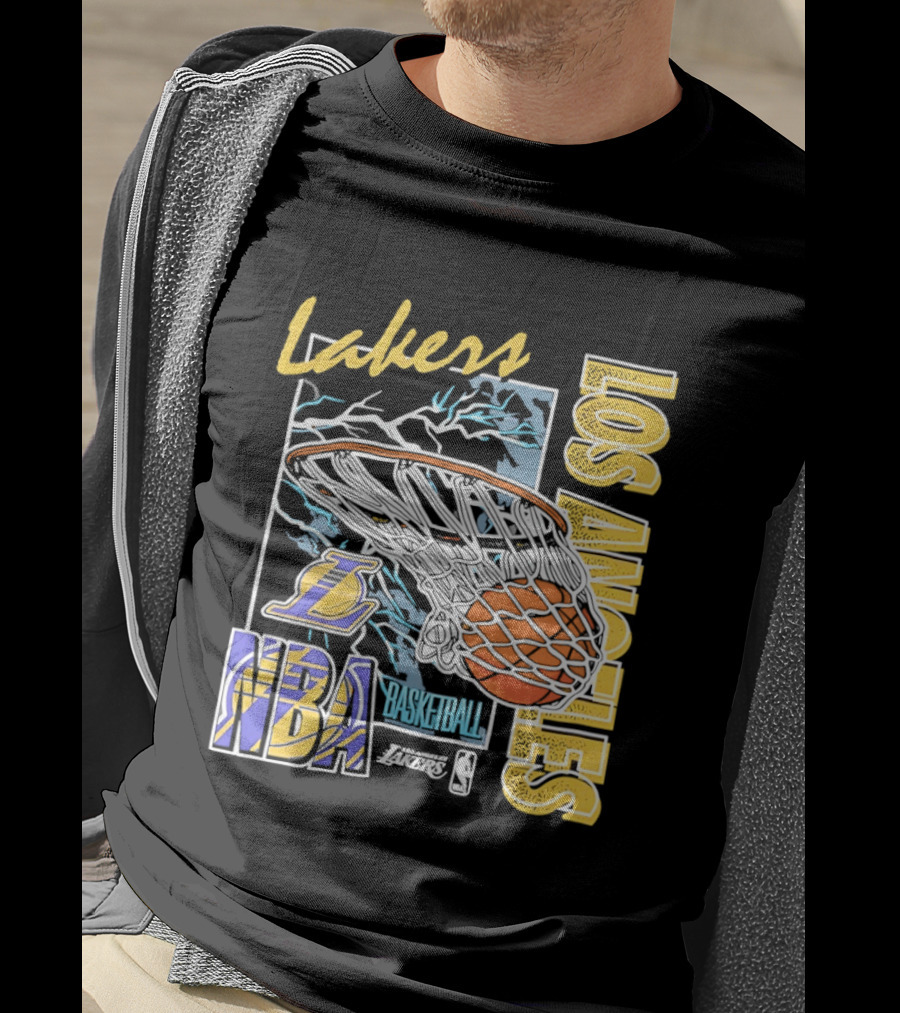 Lakers Los Angeles NBA Basketball Hoops Classic Team Yellow And Blue T-Shirt