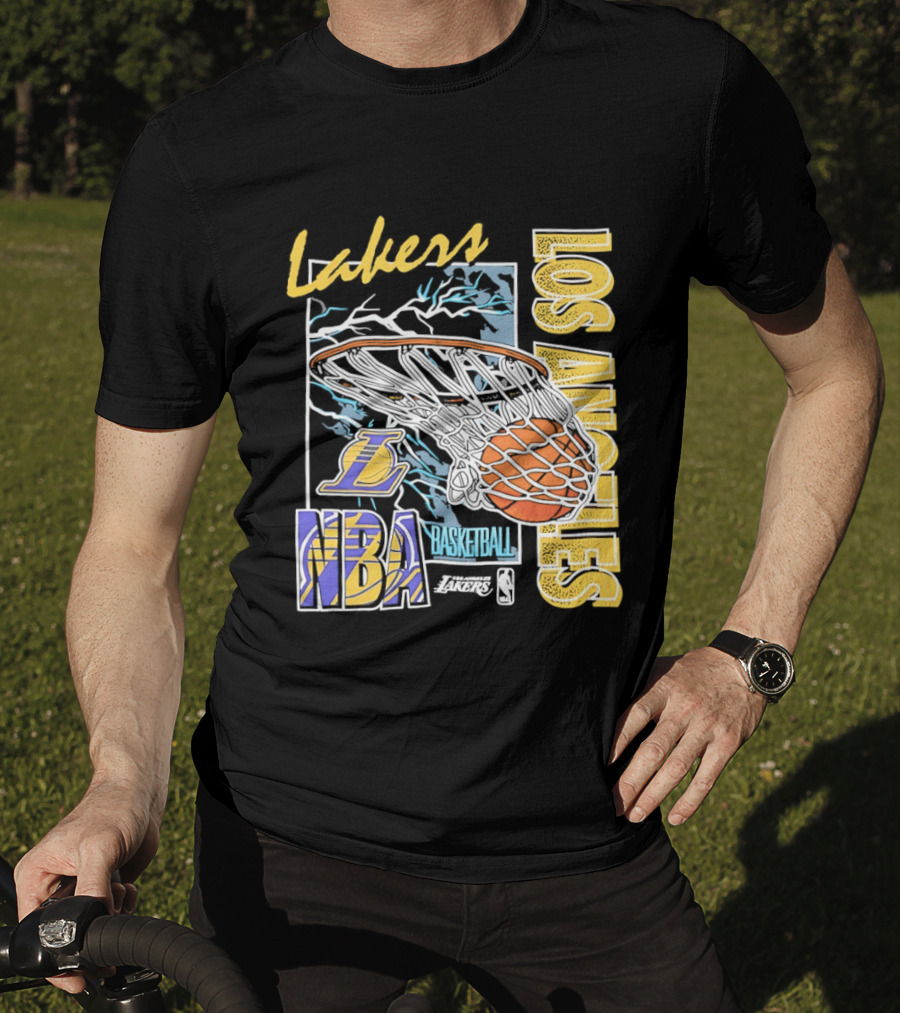 Lakers Los Angeles NBA Basketball Hoops Classic Team Yellow And Blue T-Shirt