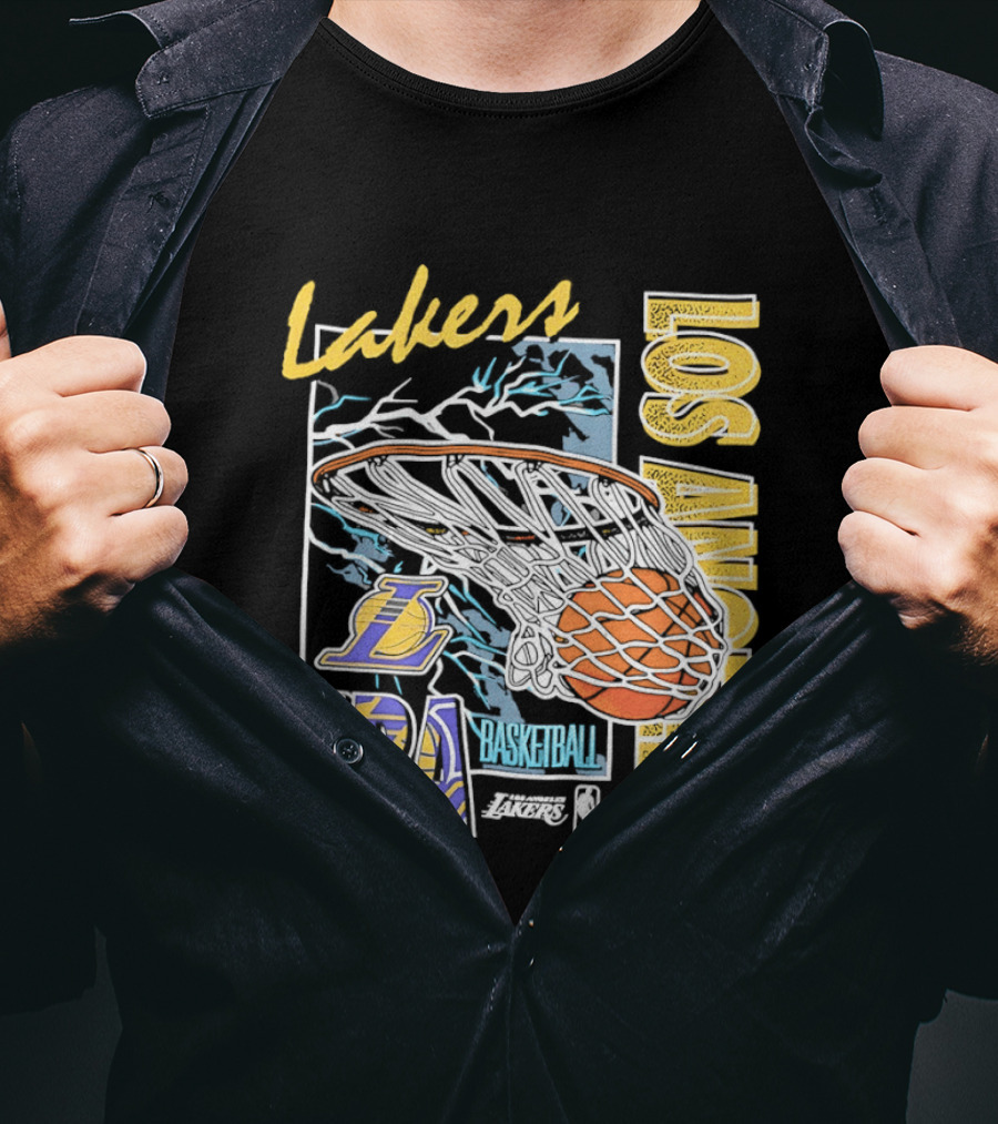 Lakers Los Angeles NBA Basketball Hoops Classic Team Yellow And Blue T-Shirt