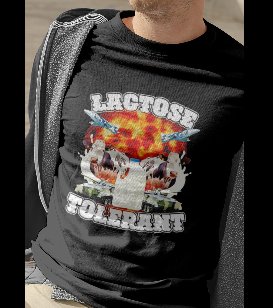 Lactose Tolerant Milk Cow Conflict With Military Jets And Tanks Explosion T-Shirt