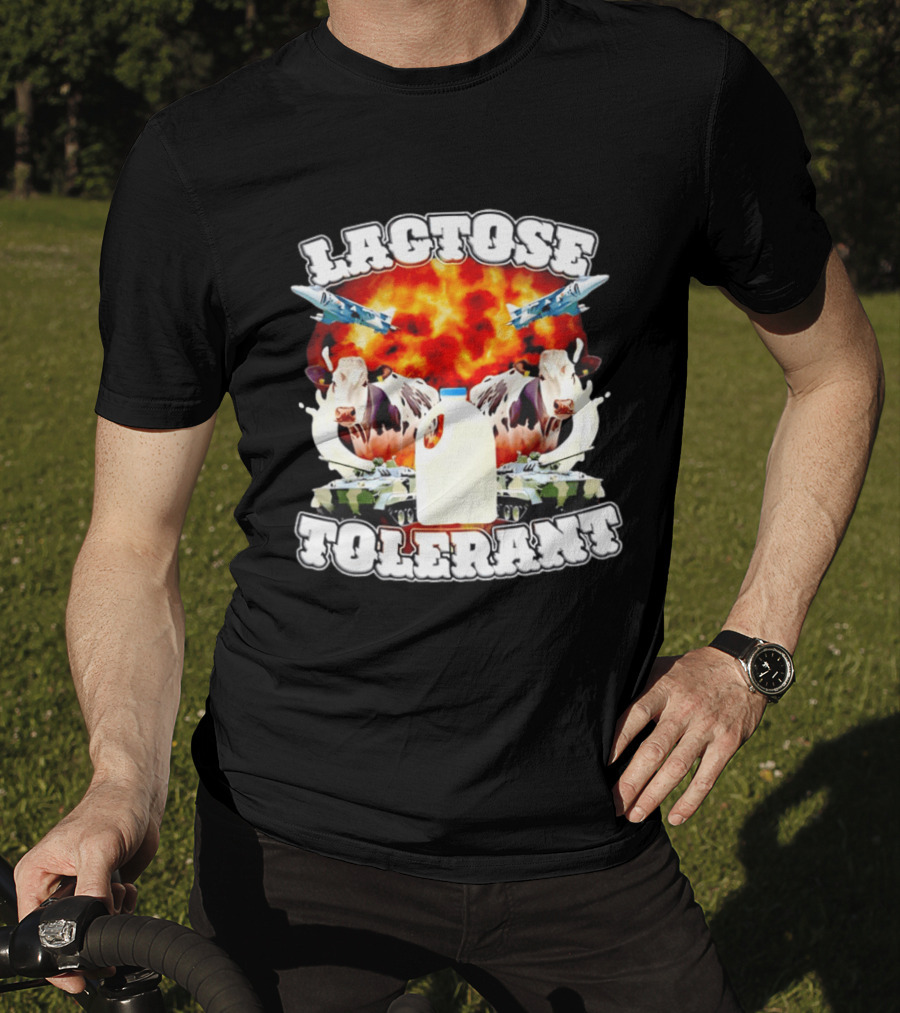 Lactose Tolerant Milk Cow Conflict With Military Jets And Tanks Explosion T-Shirt