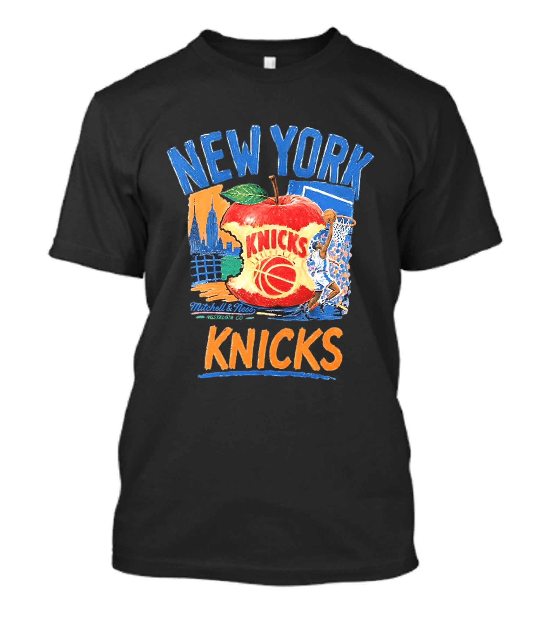 Mitchell & Ness New York Knicks NBA Apple Skyline Basketball Dunk Scene T-Shirt