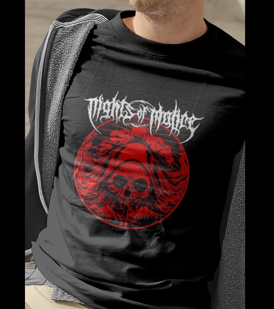 Nights Of Malice Near Death Skull Art Dark Red T-Shirt