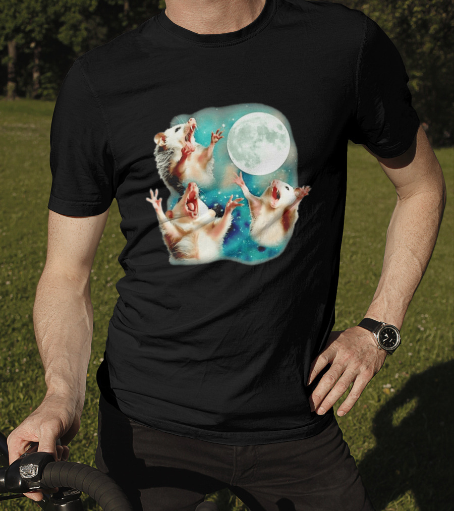 Opossum Howling At Moon With Stars In Space Scene T-Shirt